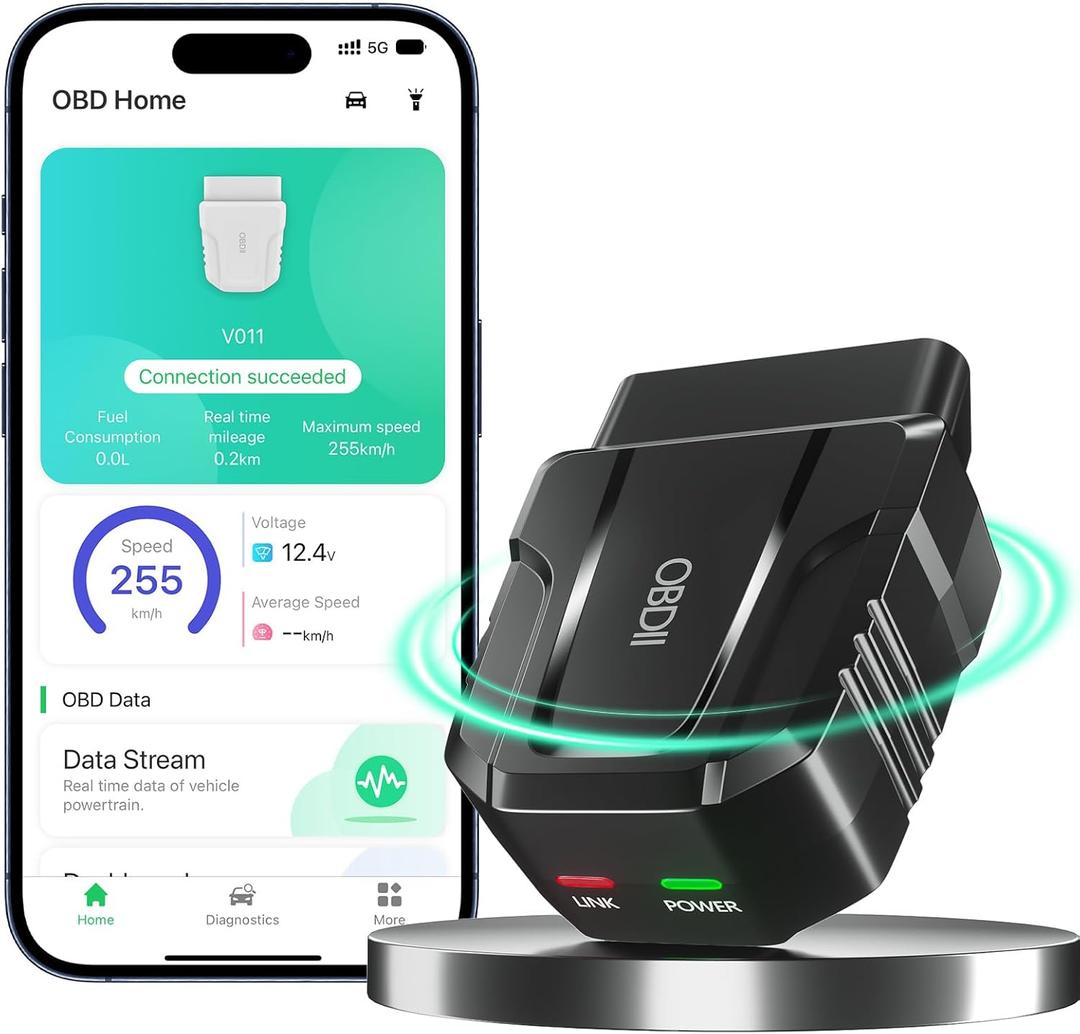 OBD2 Scanner Reader Bluetooth Wireless Auto Diagnostic Scan Tool for iOS & Android for Performance Test Bluetooth 5.4 Car Check Engine Car Code Reader, Clear Error Code Live Data Reset Exclusive APP (Black)