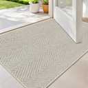 Ultra Thin Indoor Door Mat 17"x29", Washable Door Mat Indoor Entrance, Non Slip Rubber Backing Doormat Low-Profile Inside Entryway Mat, Unique Herringbone Design Entry Mat, Khaki (FOLD) (43x75cm)