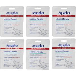 Aquaphor Repairing Foot Masks, Moisturizing Socks for Dry Feet, Hydrating Foot Care Treatment with Avocado Oil and Shea Butter, Pack of 6