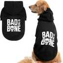 BINGPET Dog Hoodie, Bad to The Bone Lettered Dog Sweater with Leash Hole, Warm and Soft Fleece Dog Sweatshirt with Hood, Cold Weather Dog Winter Coat Pet Clothes for Dogs, L