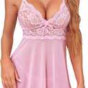 Avidlove Women Lingerie Lace Babydoll Strap Chemise Halter Teddy V Neck Sleepwear (Small, Pink)