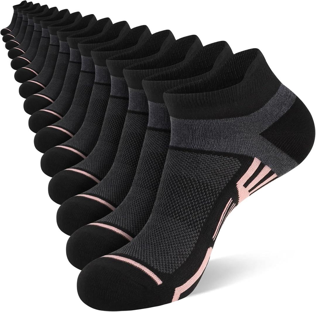 15 Pairs Womens Ankle Socks Lightweight Breathable Casual Low Cut Socks for Women With Heel Tab (6-10, Black)
