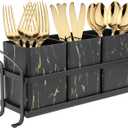 Kitchen Utensil holder for Countertop, Silverware Caddy,Golden Marble Black Flatware Holder Utensil Cutlery Organizer for Party Gatherings, Metal and Durable Design