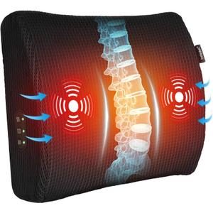 Beleduc Lumbar Support Pillow for Office Chair - Heated Back Support Pillow with Vibration Massage, Ergonomic Back Massager for Chair, Adjustable Vibration, 2 Heat Levels, Gifts (Black)