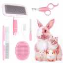 Small Animal Pet Grooming Kit with Pet Shedding Slicker Brush, Bath Massage Glove, Pet Grooming Comb, Nail Clipper Trimmer for Rabbit, Puppy, Kitten, Guinea Pig, Hamster, Ferret (Pink)