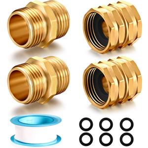 Solid brass Garden Hose Fittings Connectors Adapter Heavy Duty Brass Repair Male, Female faucet leader coupler dual water hose connector (3/4" GHT Double Male Double Female 4 Pcs)