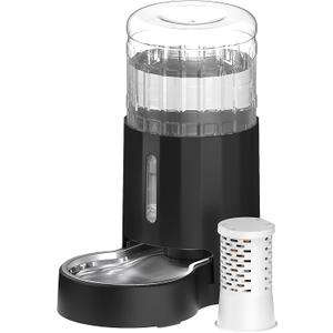 CZPET Automatic 4L Filter Dog and Cat Water Dispenser with Stainless Steel Bowl Gravity Waterer,Large Capacity and Drinking Area Noise-Free for Pets (Black)