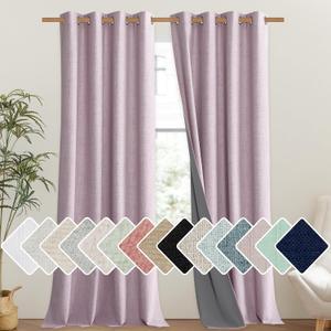 NICETOWN Pink Vintage Linen 100% Blackout Curtains for Living Room, Thermal Insulated Curtains 108" Long, Noise Reducing Window Treatment Drapes for Hall Room, 52" Wide Per Panel, Set of 2 (52"W x 108"L (Pack of 2))