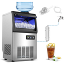 Commercial Ice Maker 110lbs/24H Ice Machine with 2 Water Inlets, Under Counter Ice Maker with 22lbs Storage, 40Pcs Ice Cubes, Freestanding Ice Machine Includes Water Filter, Scoop