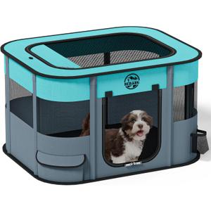 Puppy Playpen Cat Dog Crate: Play Pen Indoors Pet Playpens Portable Foldable Cage Kennel House for Medium Small Large Kitten Rabbit Guinea Pig Hamster with Food Bowl (Grey, L, 1)