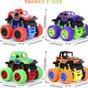 Monster Truck for Boys 3 4 5 6 7 Year Old,4 Pack Push and Go Friction Powered Car Toys, Double-Directions Inertia Pull Back Vehicle Set,Birthday Party Gift for Kids
