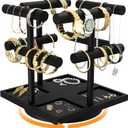 2-Tier Rotating Bracelet Display Stand, Wooden Jewelry Bracelet Display Holder-4 Removable Holders, Bracelet Organizer for Bangles, Necklaces, Bracelets, Rings, Earrings and Watch, Black