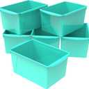 Storex Extra-Large Book Bin, Interlocking Plastic Organizer for Home, Office and Classroom, Teal, 6-Pack (71134U06C)