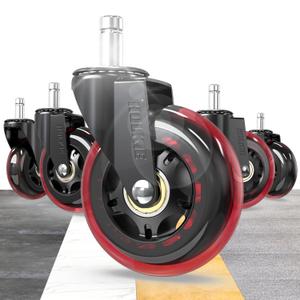 HOLKIE Gaming Chair Wheels - Silent Roller Blade Casters for Esports Rig Replacement - Heavy Duty 11x22mm - Smooth 360 Stealth Glide for Hardwood & Carpet - Set of 5 Red
