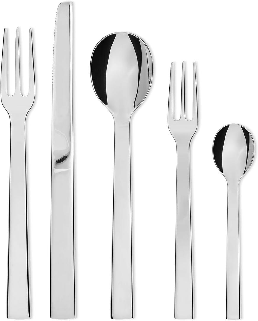 Alessi DC05S5 Santiago - Cutlery set composed of one table spoon, one table fork, one table knife, one dessert fork, one tea spoon in 18/10 stainless steel.