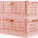 Domiella 2-Pack Crates for Storage, Storage Crates Plastic Stackable, Foldable Crate for Office Home Kitchen Bedroom Bathroom (Small, Pink)