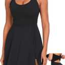 Womens Tennis Workout Dress with Open-Back Waistband Shorts Golf Acitve Side Slit Dresses (Medium, Black&/Eazy Peazy)