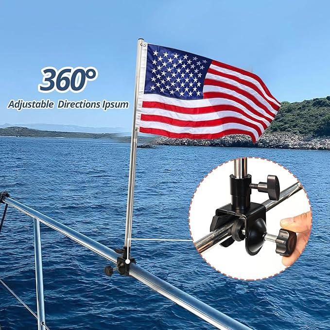 American Boat Flag Pole Kits Marine 12"x18", Stainless Steel Boat Flag Pole with 1x Storage Bag, Adjustable Flagpole Holder