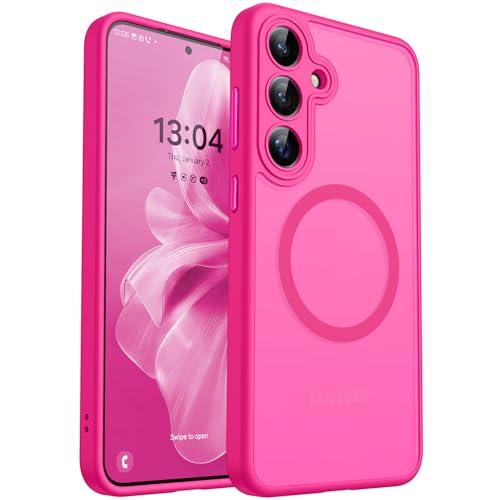 CANSHN Designed for Samsung Galaxy S25 Plus Case (2025) [Full Camera Protection] [Compatible with Magsafe] Translucent Matte Back Protective Phone Cover, Hot Pink
