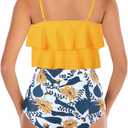Womens Tankini Swimsuits Ruffled Tank Top Tummy Control Floral Modest Swimwear High Waisted Bikini (Yellow, XXL)