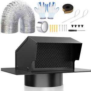 6 Inch Roof Vent Cap Kit, Removable Roof Exhaust Vent with Damper for Ventilation System, Durable Stainless Steel Vent Cover with Flex Aluminum Foil Ducting, Aluminum Foil Tape, Rubber Seal