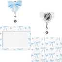 Geyoga Dusty Blue Bow Gifts Set Includes Horizontal ID Badge Holder and Retractable Badge Reel with Alligator Clip Funny Name Tag Card Holder for Worker Doctor Nurse Teacher Office Accessories