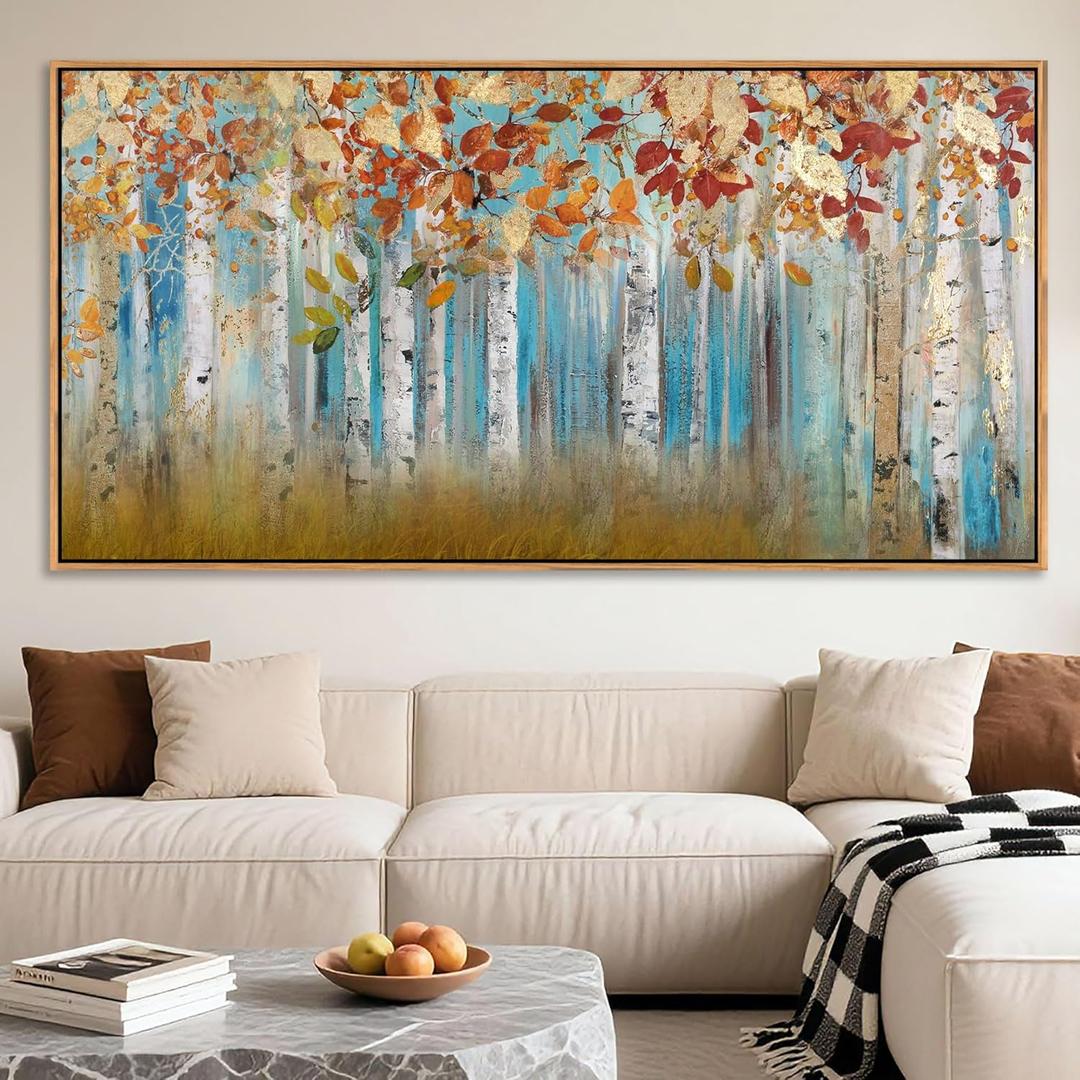 YCPRIMER Birch Tree Canvas Wall Art Landscape Yellow Picture Wall Decor for Living Room Large Bedroom Wall Decor Above Bed Artwork for Walls 2958IN