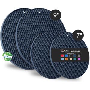 Joyhalo Trivets for Hot Dishes - Hot Pads for Kitchen, Silicone Pot Holders for Hot Pots and Pans, Silicone Mats for Kitchen Countertops, Table, Flexible Easy to Wash and Dry, Navy