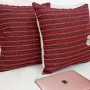 Decorative Throw Pillow Covers 18x18 Set of 2 Boho Farmhouse Cushion Cases for Couch Sofa Bed Living Room Modern Rustic Corduroy Look Pillow Case (Deep Red)