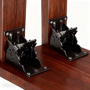 2 Pack Folding Brackets 0-90-180, Heavy-Duty Folding Table Leg Brackets with Self-Locking Hinges, Adjustable Hardware Bracket for Table/Bed/Desk Legs (Black)