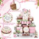 Bucherry 21 Pcs Spring Flower Tiered Tray Decor Set Farmhouse Tulip Floral Wooden Sign Rustic Spring Table Centerpieces Tulips Tiered Tray Decorations for Home Shelf Tabletop Kitchen