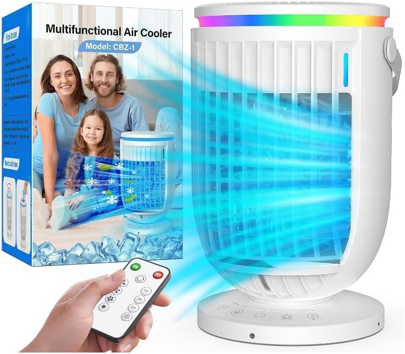 Portable Air Conditioners,Personal Mini Air Conditioner Fan with 1200ml Water Tank,4 in 1 Evaporative Air Cooler Cooling Fan with 3 Speeds,7 Colors Night Light, Portable AC for Bedroom Office Desk