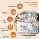 EWlinens Boho Queen Quilt Set - 100% Cotton Burnt Orange Quilts Queen Size, Bohemian Blue Lightweight Comforter Bedspread for Queen Bed, Soft Striped Geometric Quilt Bedding Set for All Season, 3pcs