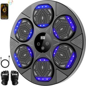 Music Boxing Machine, Boxing Wall Mount Machine for Kids Adult, Bluetooth Smart Boxing Traineing Machine with Boxing Gloves, Boxing Workout Equipment Target for Home, Office, Gym (Upgrade) (Dark black)