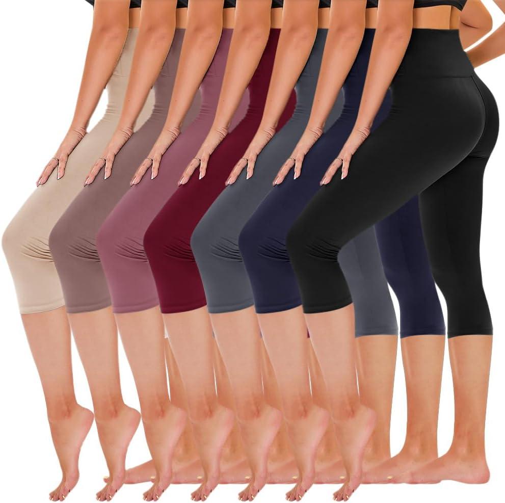 TNNZEET 7 Pack Leggings for Women - High Waisted Yoga Pants with Pockets Black Leggings Women Full Length & Capri (Large-X-Large, Black/ Navy Blue/ Grey/ Burgundy/ Dark Pink/ Rose Pink/ Peachpuff)