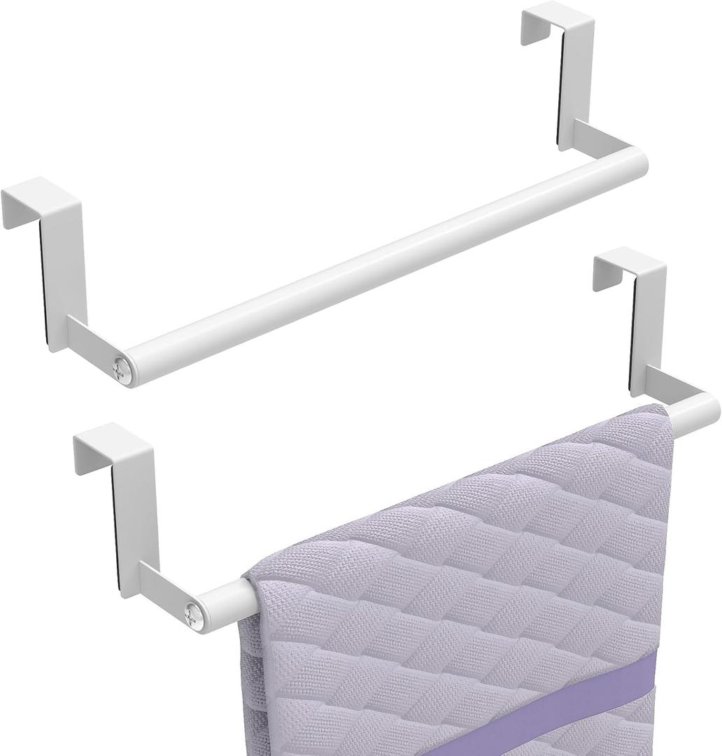 Over the Door Towel Rack for Kitchen Cabinet Doors, White | Kitchen Towel Holder for Cupboard Over Cabinet Door Towel Bar Stainless Steel Dish Towel Holder Hanger Rv Towel Rack, 2 Pack, White