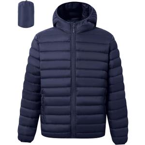 Polu Men's Puffer Jacket with Hood Warm Lightweight Hooded Winter Coat Puffer Jacket for Men Work Outdoor Hiking (Gray, L)
