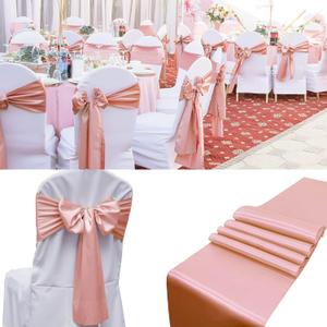100 PCS Satin Chair Sashes Decorative Bow Chair Ribbon Bows Chair Cover Band Back Sashes Ties for Wedding Party Ceremony Reception Events Banquet Restaurant Home Kitchen Decor (7 x108 inch, Rose Gold)
