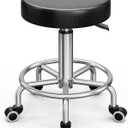 Icoget 360 Swivel Round Rolling Stool Chair, Height Adjustable Salon Shop Stool, Drafting Work SPA Medical Stools Office Chair with Wheels, Black