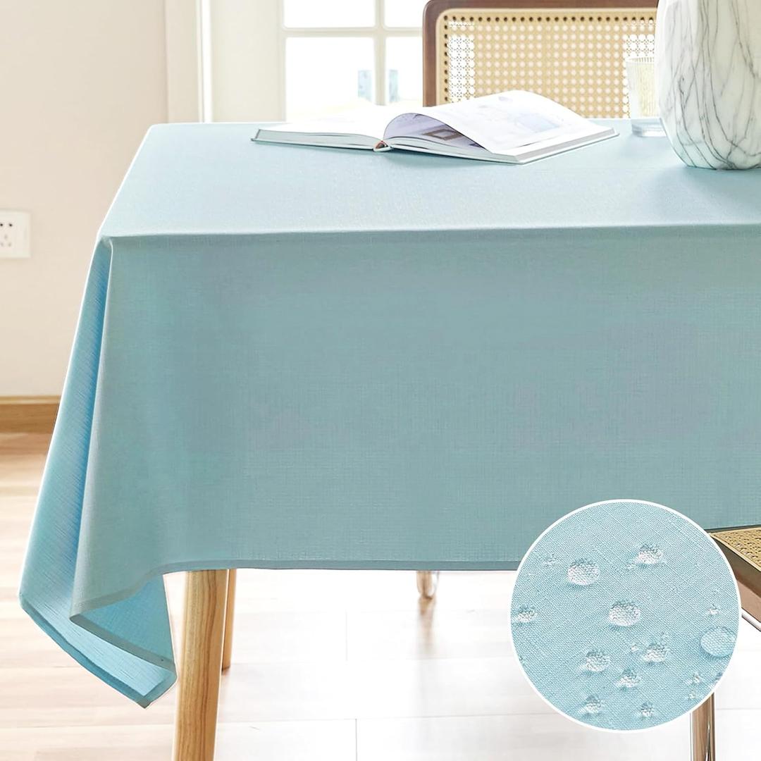AUSSPVOCT Textured Linen Tablecloth Rectangle 60x84 Water Resistant Spill-Proof Wipeable Light BlueTable Cloth Wrinkle Free Fabric Dining Table Cover for Birthday Wedding Spring Easter Party