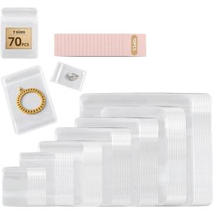70-Piece Jewelry Storage Bags, Resealable PVC Clear Jewelry Bags, & 70pcs Cleaning Cloth Pink Polishing for Rings, Earrings, Bracelets, and Small Jewelry Packaging