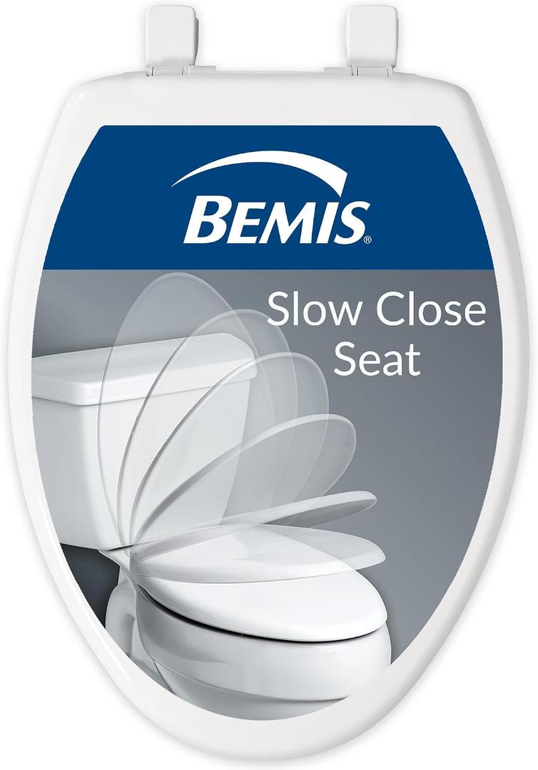 Bemis Slow Close Elongated Toilet Seat, Easy Clean Hinges, White