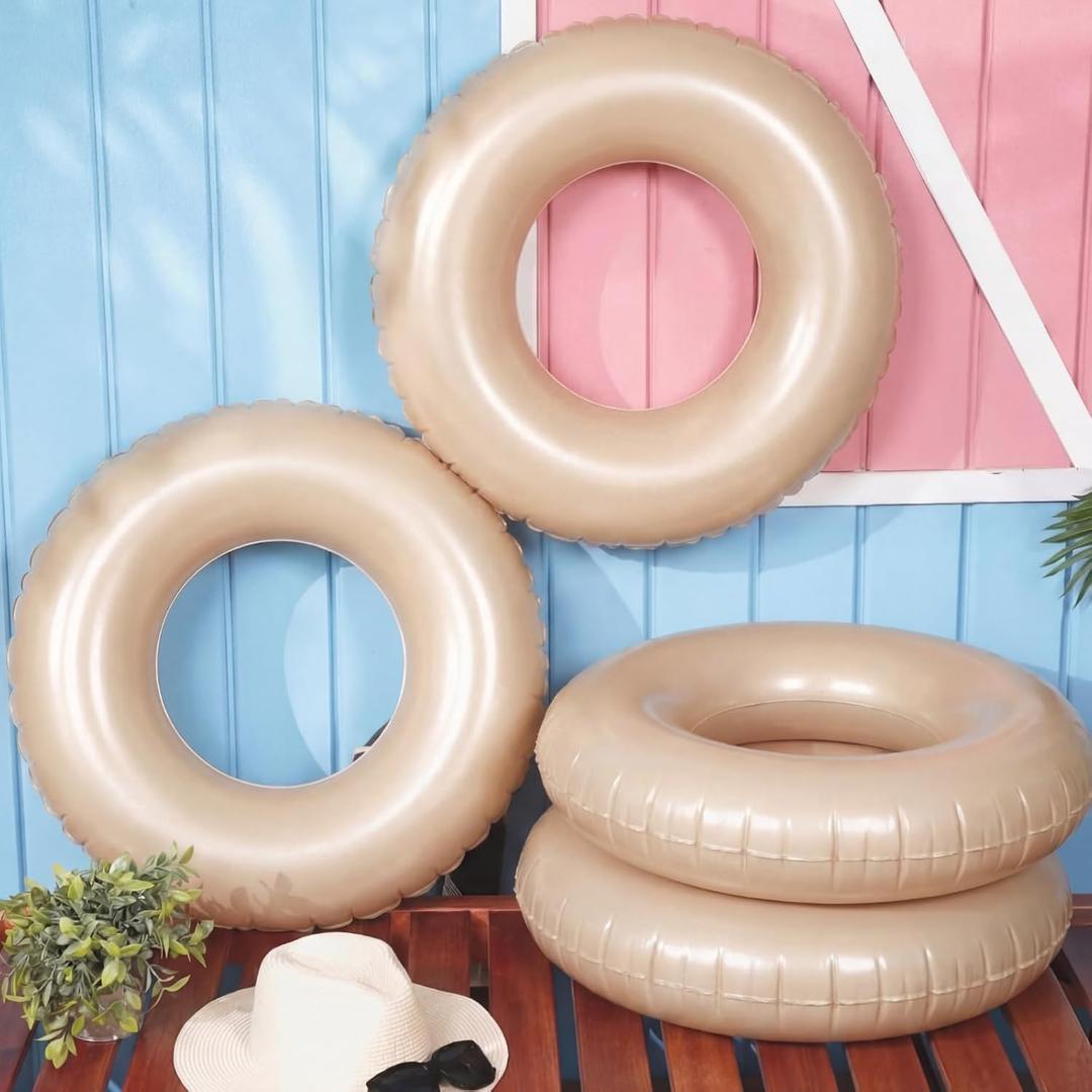 6 Pcs Inflatable Pool Floats 28 Inch Swim Tube Bulk for Adult Pastel Swimming Ring Pool Floaties for Beach Summer Lake Beach Hawaiian Vacation Party Decoration