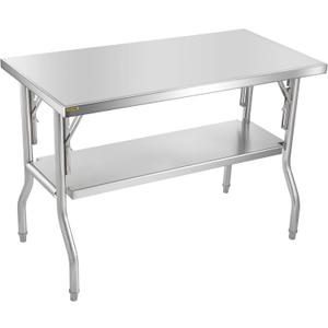 VEVOR Commercial Worktable Workstation 48 x 24 Inch Folding Commercial Prep Table, Heavy-duty Stainless Steel Folding Table with 772 lbs Load, Kitchen Work Table, Silver Stainless Steel Kitchen Island