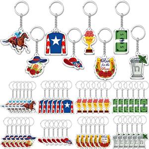 Equsion 48 Pcs Horse Racing Keychain Party Favors Run for The Roses Acrylic Keychain Bulk Derby Party Decorations for Horse Lovers Jockey Silks & Horseshoe Gifts Equestrian Birthday School Rewards