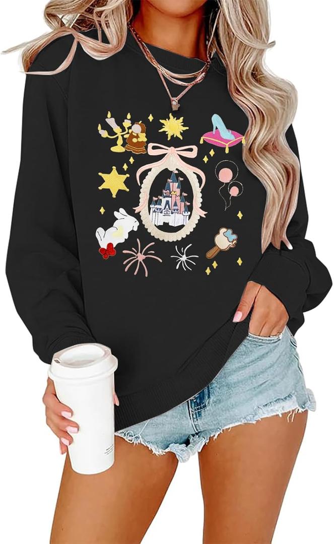 ALLTB Magical Sweatshirt for Women Princess Shirt Funny Magic Graphic Pullover Family Vacation Long Sleeve Tops (Yellow, S)