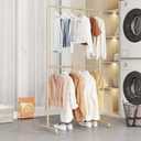 Industrial Pipe Clothing Rack, Heavy Duty Metal Clothes Rack with Double Rods, Freestanding Garment Rack for Bedroom Boutique Retail Use (Gold)