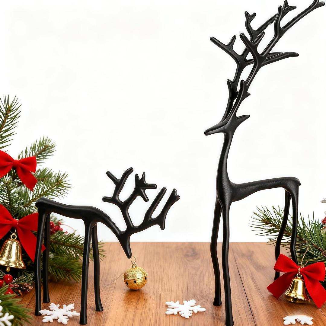 Set of 2 Black Reindeer Christmas Decor, Metal Reindeer Statues, Black Finish European-Style Modern Reindeers Christmas Tabletop Decoration for Mantel Living Room Bedroom Home Decor