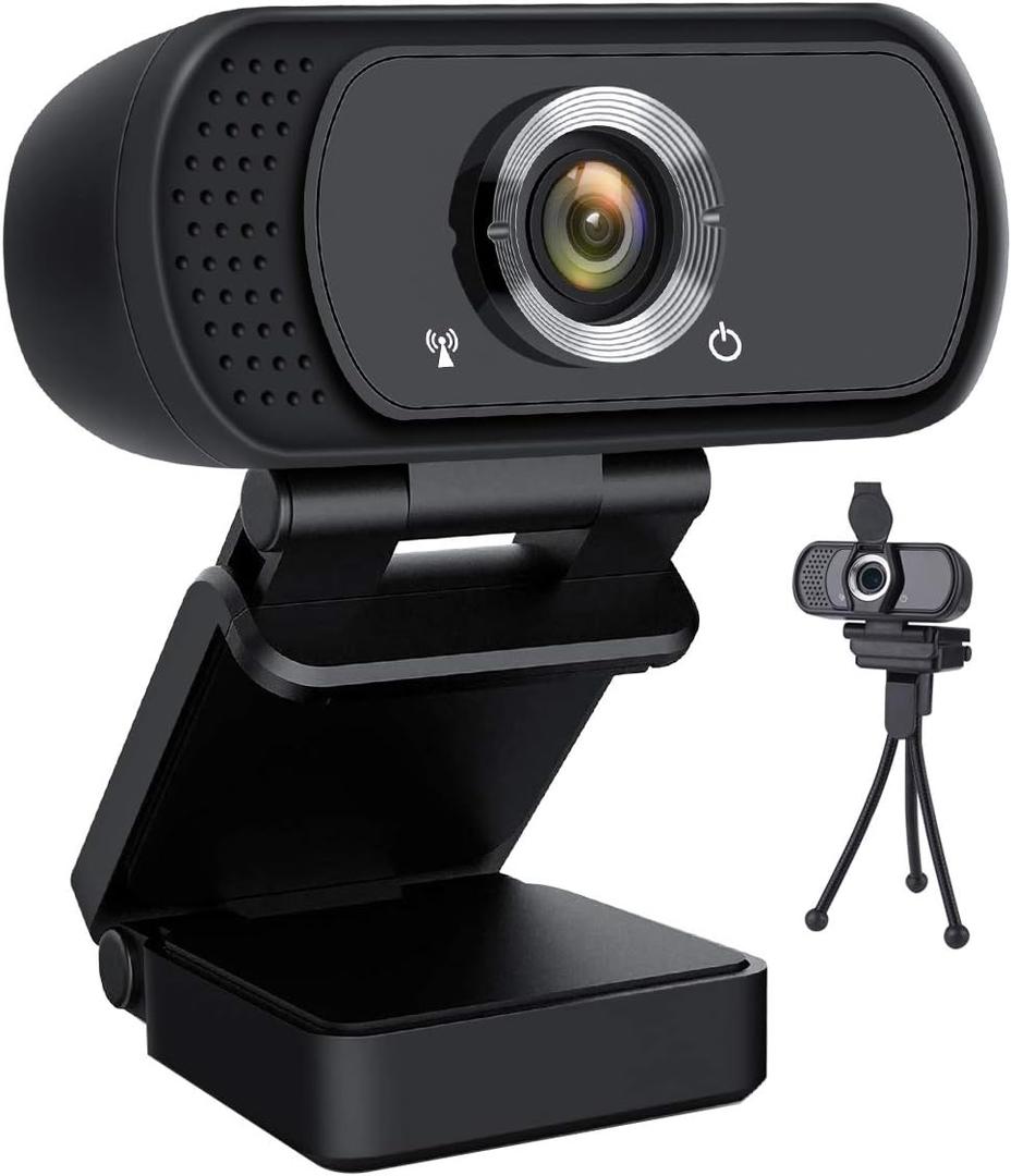 1080P Webcam USB Plug and Play with Microphone,Web Camera for Desktop Computer PC Laptop with Privacy Cover and Tripod Live Streaming Video Calling Recording Game N5