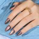 Cat Eye Press on Nails Short, Jofay Fashion Soft Gel Fake Nails, Purple-Green Color-changing Shimmer Cat Eyes Nails, Reusable & Glossy Acrylic False Nails, Glue on Nails Kit Stick on Nails for Women